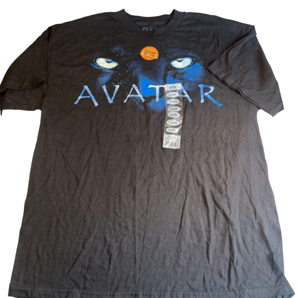 Avatar 2009 NWT James Cameron Movie Promo T-Shirt Black Glow In Dark XL Y2K